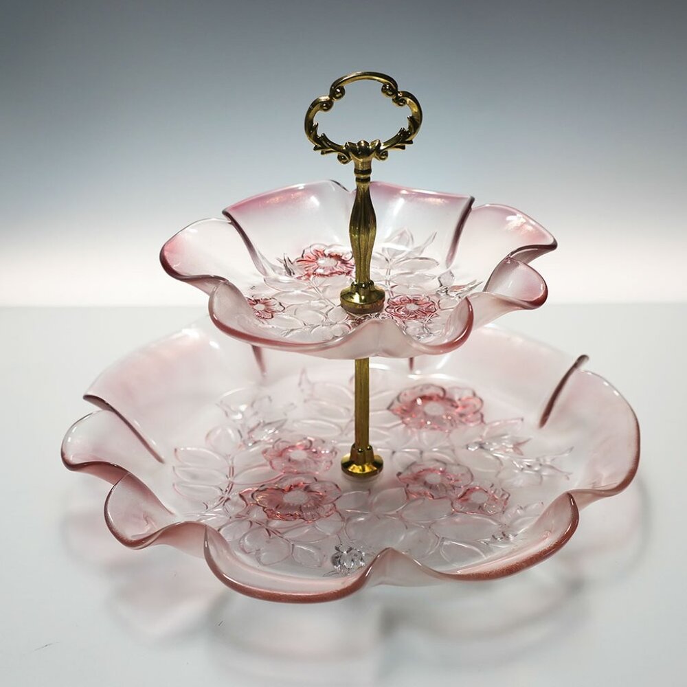 NEW Vintage, Original Walther Glas 2-Tier Rosella Cake Stand